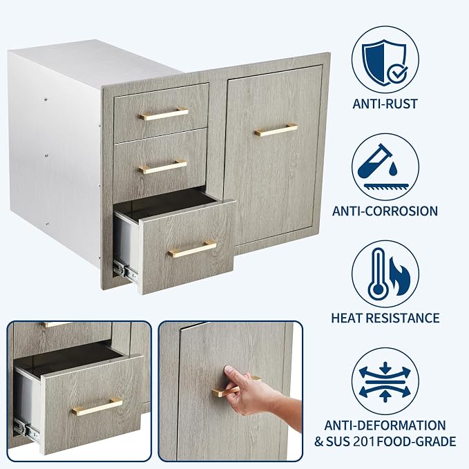 Stainless Steel Outdoor Kitchen Door Drawer Combo 29.5" W x 22.6" H x 21.7" D - Image 5