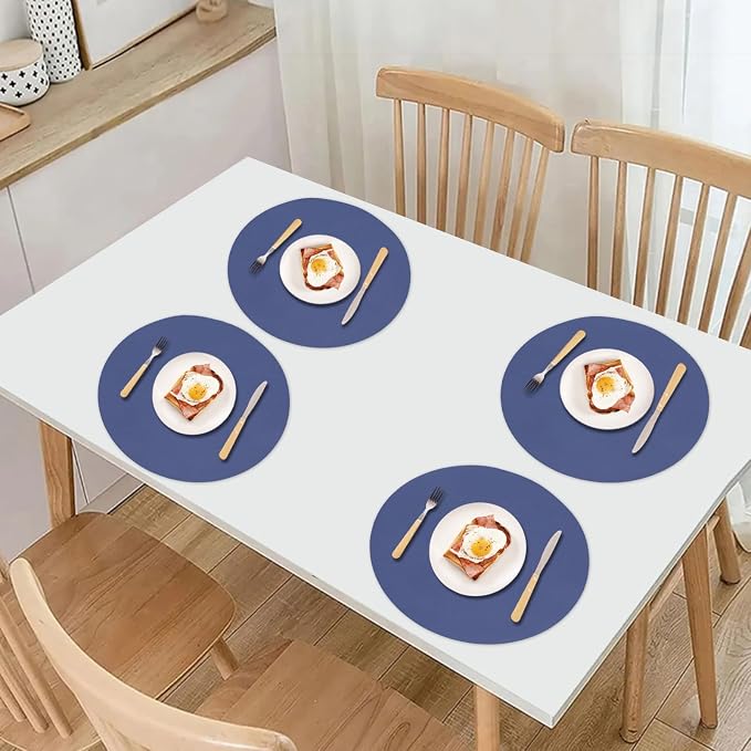 Faux Leather Placemats Set of 6 Reversible, Round PU Placemat - Image 7