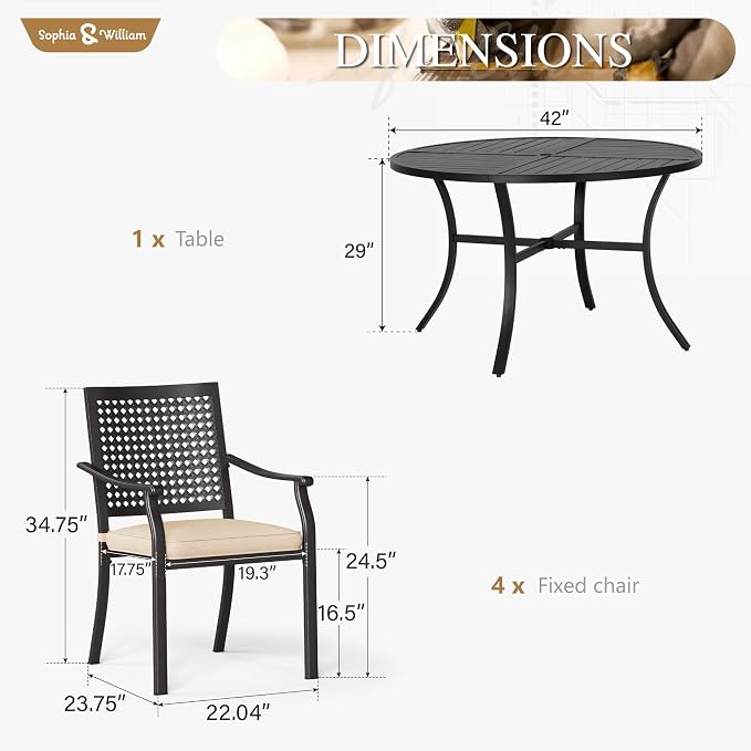 Sophia & William Round Patio Table and Chairs Set, Outdoor Dining Set - Image 7