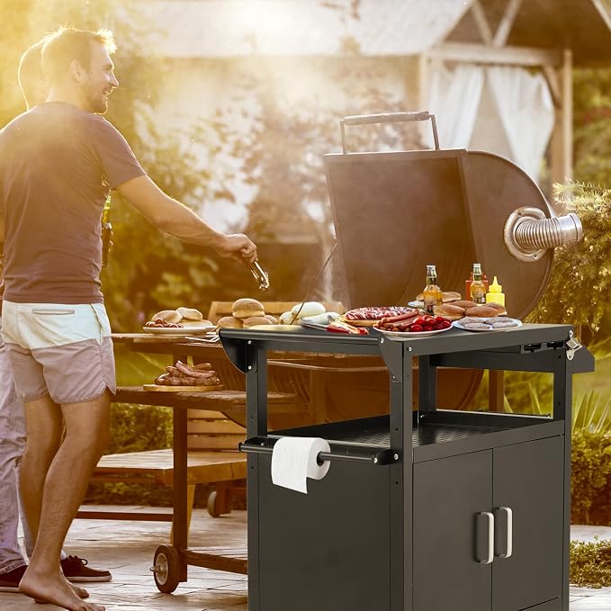 Outdoor Grill Prep Table Storage Cabinets Rolling Bar Grill Cart - Image 5