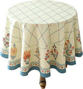 ISAENNE Designer Linen Floral Small Round Tablecloth, Light Green Farmhouse by Isaennehomedecoration