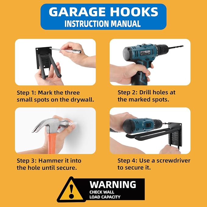 8 Pack Garage Hooks Heavy Duty 10 INCH Double-Layer Steel Shed Wall Mount - Image 7