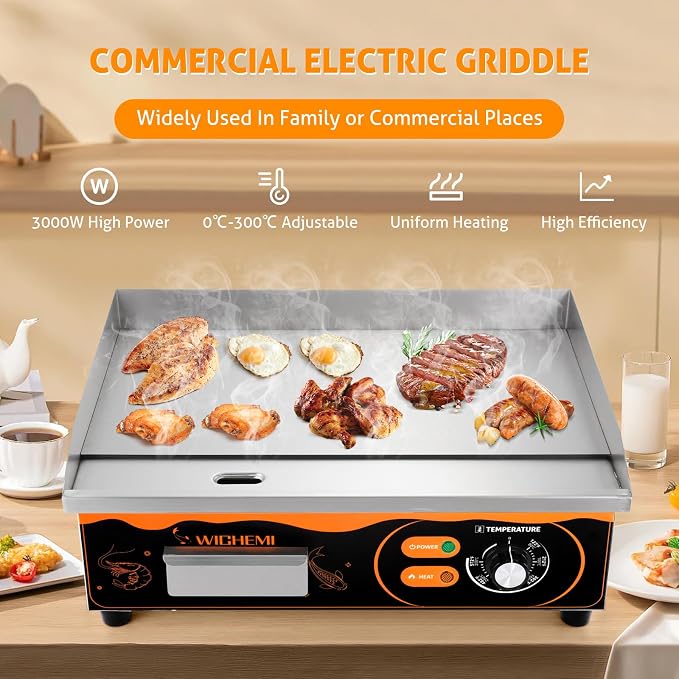 WICHEMI 22" Electric Grill Commercial Countertop Griddle Flat Top Grill Hot - Image 2