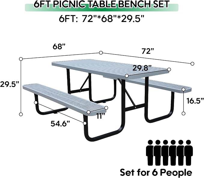 6FT Rectangular Metal Picnic Table - Image 3