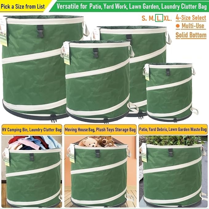 32-Gallon Collapsible Trash Can Hard-Shell Bottom Leaf Bag, Yard Waste Bag - Image 4