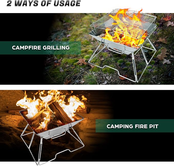 Odoland Folding Campfire Grill, 304 Stainless Steel Grate Barbeque Grill - Image 6