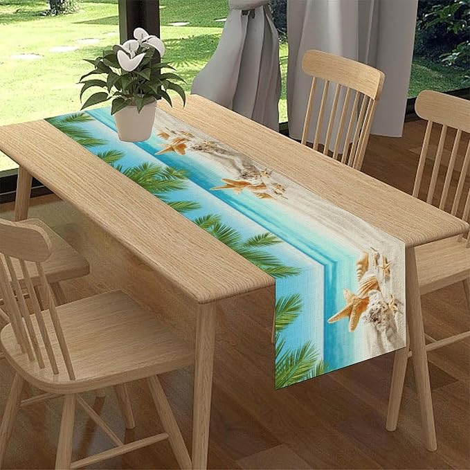 Summer Coastal Table Runner, Nautical Starfish Beach Seashell Ocean Tropical - Image 2