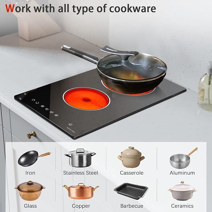 Noxton 2 Burner Electric Cooktop 12 Inch, Built-in Electric Radiant Ceramic - Image 3