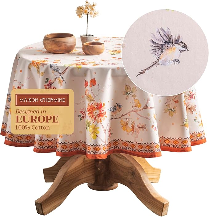 Maison d' Hermine Table Cloth Round Table 100% Cotton 69 Inches Fall Tablecloth by MaisondHermine