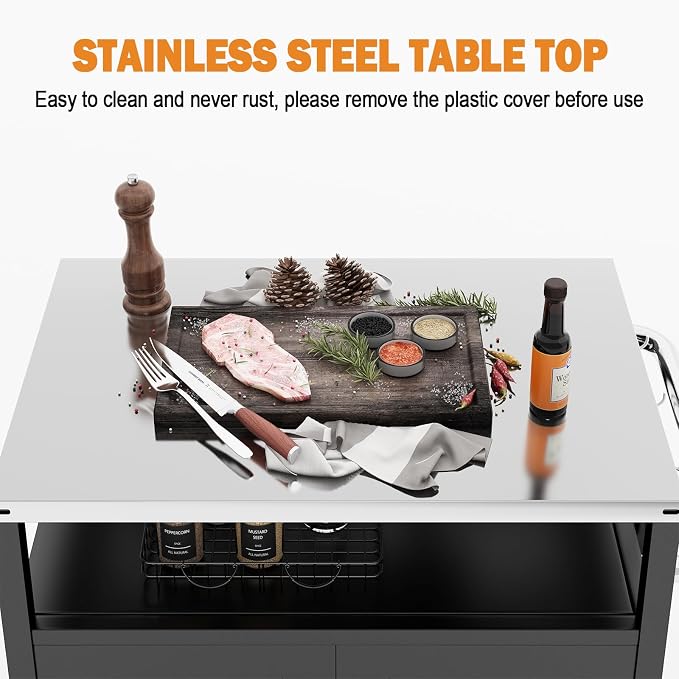 Outdoor Grill Cart with Storage Cabinet Stainless Steel Prep Stand with Storage - Image 4