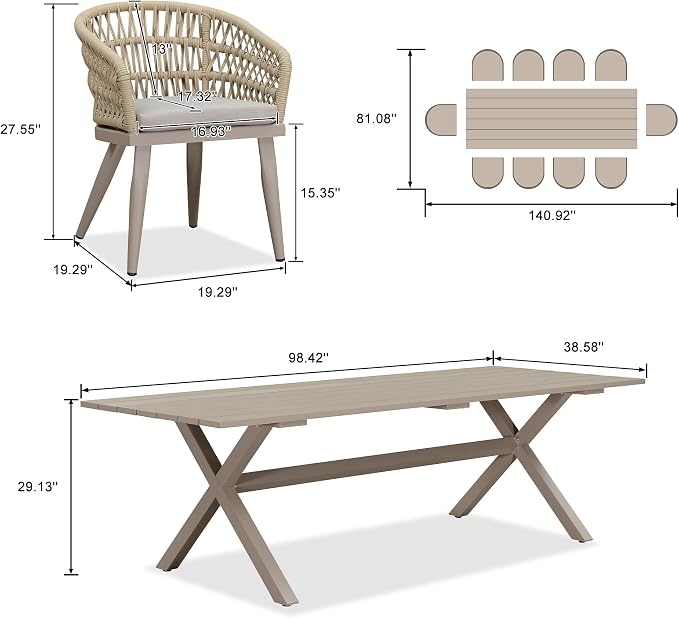 PURPLE LEAF 11 Pieces Outdoor Dining Set All-Weather PE Rattan Outdoor Patio - Image 6