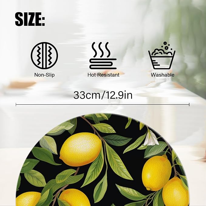 Faux Leather Ding Table Placemats Set of 4, Lemon Tree - Image 2