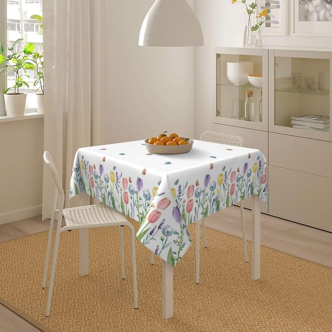 Spring Floral Tablecloth 54 x 54 Inch Square, Tulip Lavender Flower Decorative - Image 5