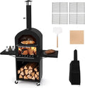 HAPPYGRILL Outdoor Wood Fired Pizza Oven w/Firewood Storage, Side Shelves by HAPPYGRILL