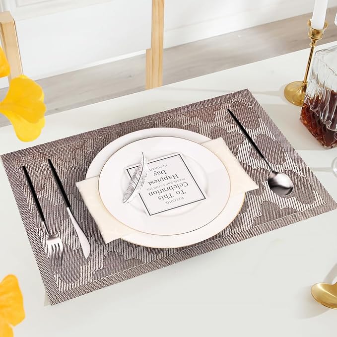 Elegant Placemats Vinyl Woven Heat-Resistant Placemats Set of 8 Washable Easy - Image 4