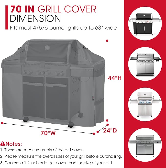 Unicook Large Gas Grill Cover 70 Inch, Outdoor Heavy Duty Waterproof BBQ Cover - Image 2