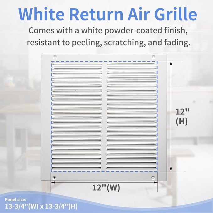 12"W x 12"H Steel Return Air Grille, Air Return Vent Cover - Image 2