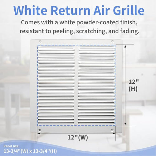 12"W x 12"H Steel Return Air Grille, Air Return Vent Cover - Image 2