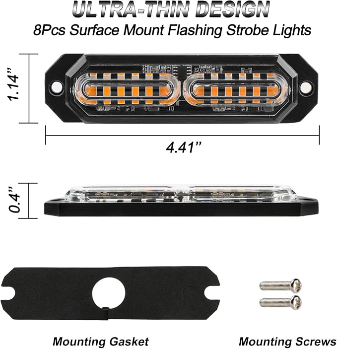 ASPL 8pcs Sync Feature Ultra Slim 12-LED Surface Mount Flashing Strobe Lights - Image 5
