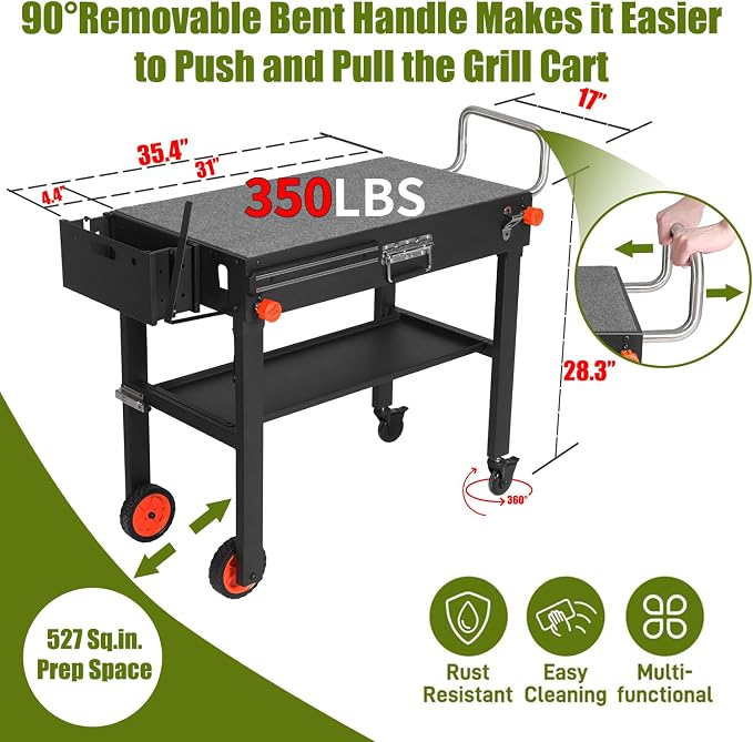 Portable Outdoor Grill Table, Movable Kitchen Cooking Prep BBQ Cart - Image 3