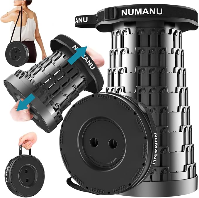 NUMANU 2025 Upgraded Collapsible Stool, Max 620lbs 2.5"-18" H Adjustable by NUMANU