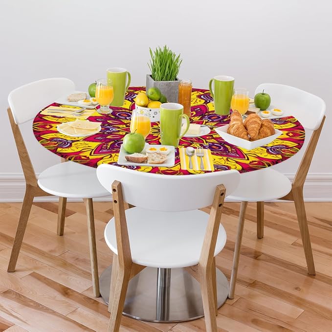Floral Mandala Vintage Round Table Cloth Cover, Elastic Edge Waterproof - Image 7