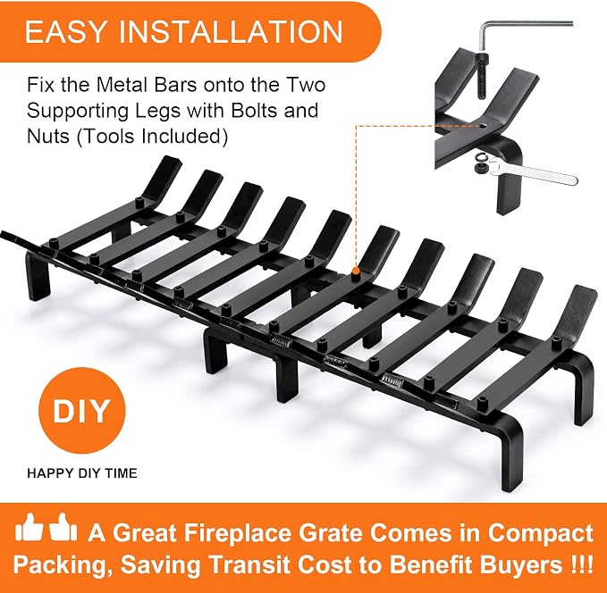 24" Fireplace Grate Wood Stove Grate Rack Fireplace Tools Rack Heavy Duty Solid - Image 9
