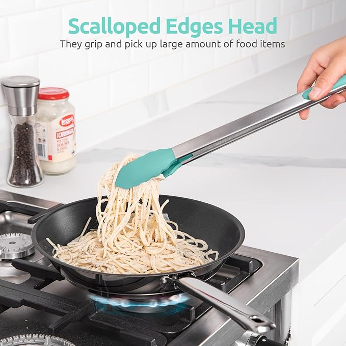 Grilling Tongs 16-Inch with Silicone Tips, Aqua Sky Locking