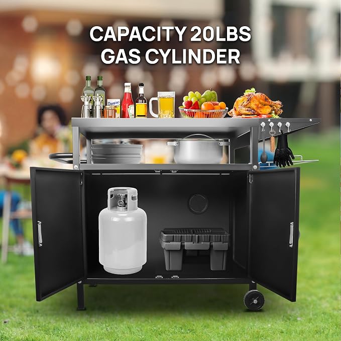 35" H Outdoor Grill Cart- Outdoor BBQ Prep Table, Lockable Wheels & Magnetic - Image 7