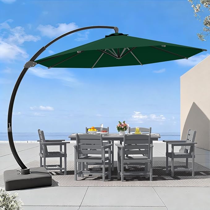 7 Piece Patio Dining Set with 11ft Patio Umbrella, 7 Gray Outdoor HDPE Dining by Unknown