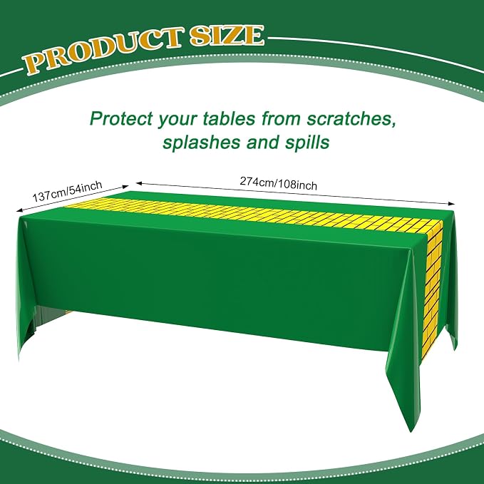 3 Pcs Yellow Brick Runner Tablecloth 54 x 108 Inch Brick Wall Backdrop Green - Image 2