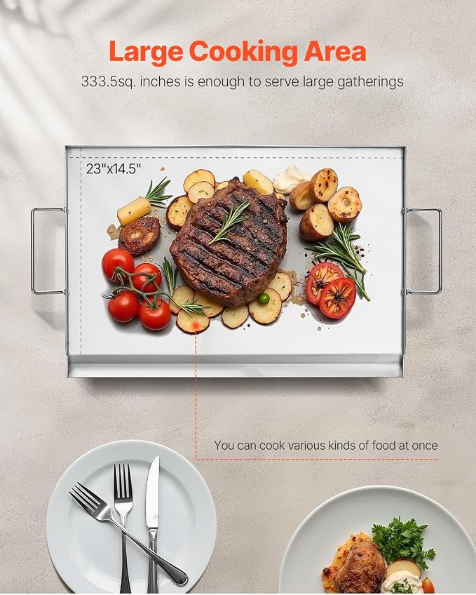 VEVOR Stainless Steel Griddle, 23x16 inch Universal Flat Top Rectangular Plate - Image 4