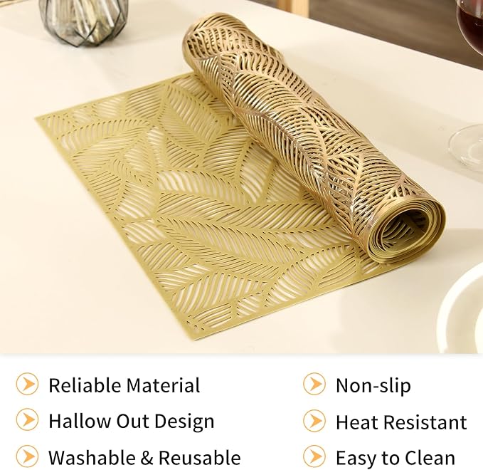 FAVE Gold Table Runner 72 inches Long Heat Resistant Hallowed-Out Vinyl - Image 5