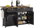 60" Kitchen Island with Power Outlet & Drop Leaf, Kitchen Rolling Island with by ONBRILL