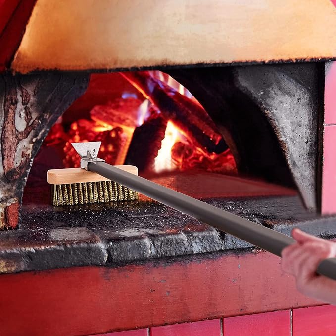 Pizza Oven Brush with Scraper Brass Bristles Pizza Brush - Image 3