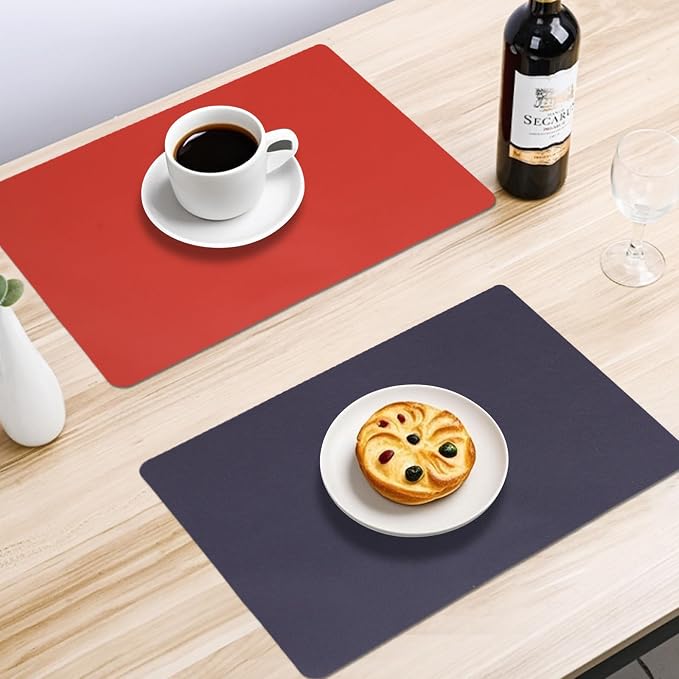 Faux Leather Placemats Set of 6, Reversible PU Placemat - Image 3