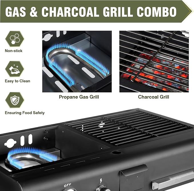 Tabletop Propane & Charcoal Grill Combo, 000 BTU Dual Fuel Flat Top Griddle - Image 4