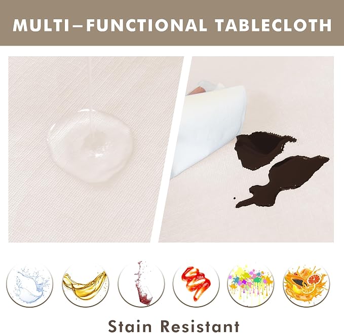Nasitos 2 Pack Round Tablecloth 60 Inch-Beige 100% Waterproof Spillproof - Image 2