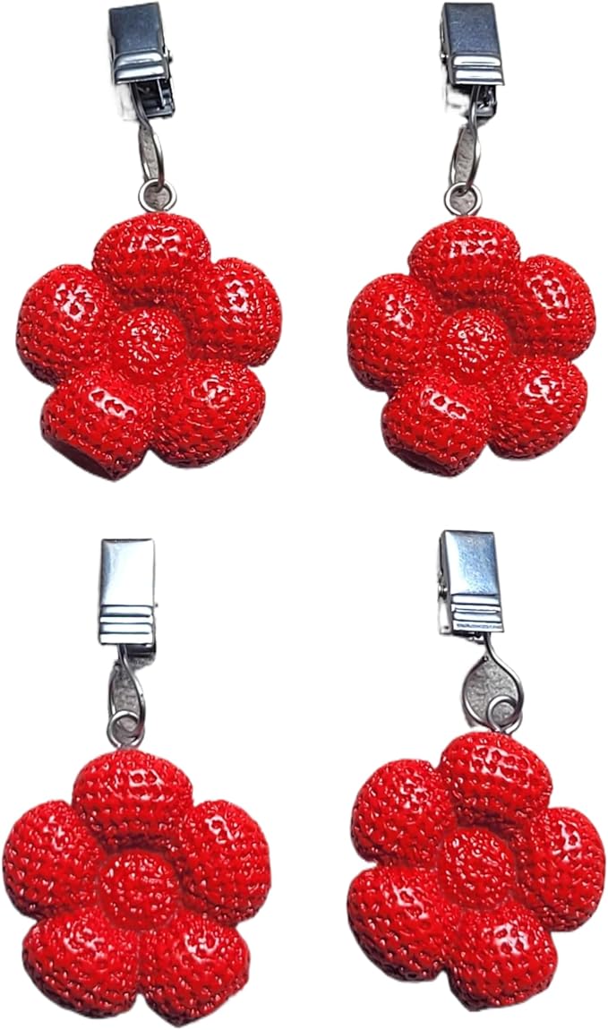 TwoFish Home Set of 4 Red Flower Resin Tablecloth Weights Clips Red Flower by TwoFishHomeFashionLLC