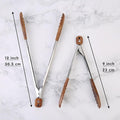 Tongs Set, Walnut Wood, 9 and 12 Inch, Stainless Steel Spring