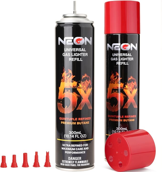 NEON Butane Fuel 300ml, 5X Premium Refined Butane Refill by NEON
