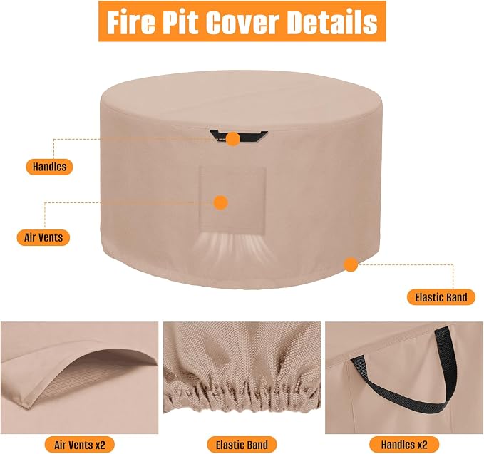Kovshuiwe Round Fire Pit Cover-600D Fabric Waterproof and Resistant Material - Image 4