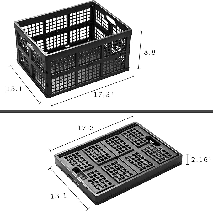 34L Large Plastic Folding Storage Crates, Collapsible Crates - Image 4