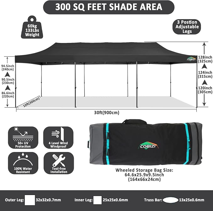 COBIZI 10x30 Pop up Canopy Tent 10x30 Canopy No Sidewall Waterproof Heavy Duty - Image 5