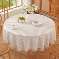 TruDelve Small Round Table Cloth 60 Inch Beige Striped Cloth Tablecloth Boho by TruDelve