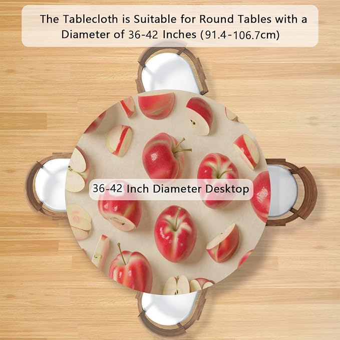 Apples Red Fruit Bright Round Table Cloth Cover, Elastic Edge Waterproof - Image 2