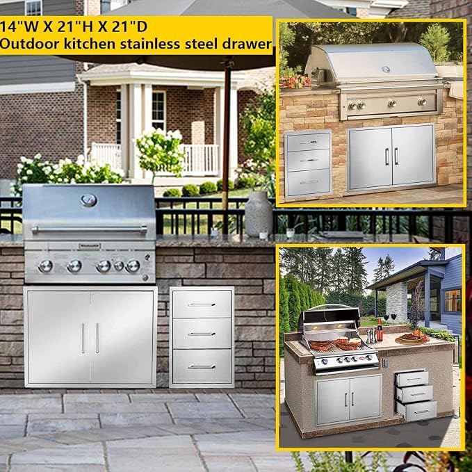TIANAI Outdoor Kitchen Drawer 14" W x 21" H x 21" D Stainless Steel BBQ Drawer - Image 3