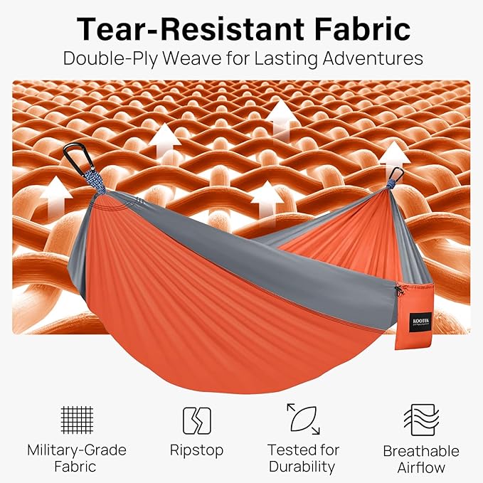 Camping Hammock, Double Size, 500 lb Capacity, Orange and Grey