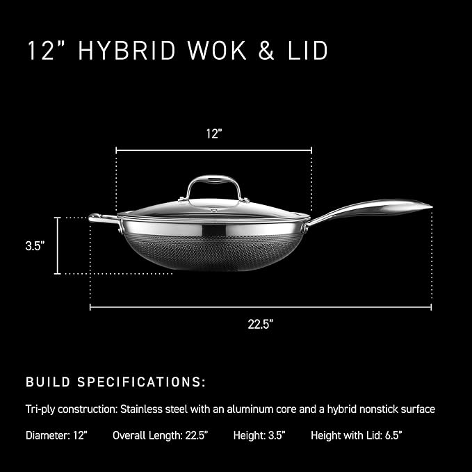 HexClad Hybrid Nonstick 12-Inch Wok, Stay-Cool Handle, Dishwasher-Friendly - Image 3