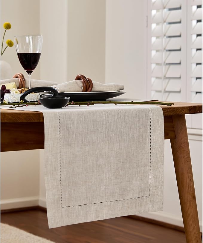 Solino Home Linen Hemstitch Table Runner 120 Inches Long - Image 2